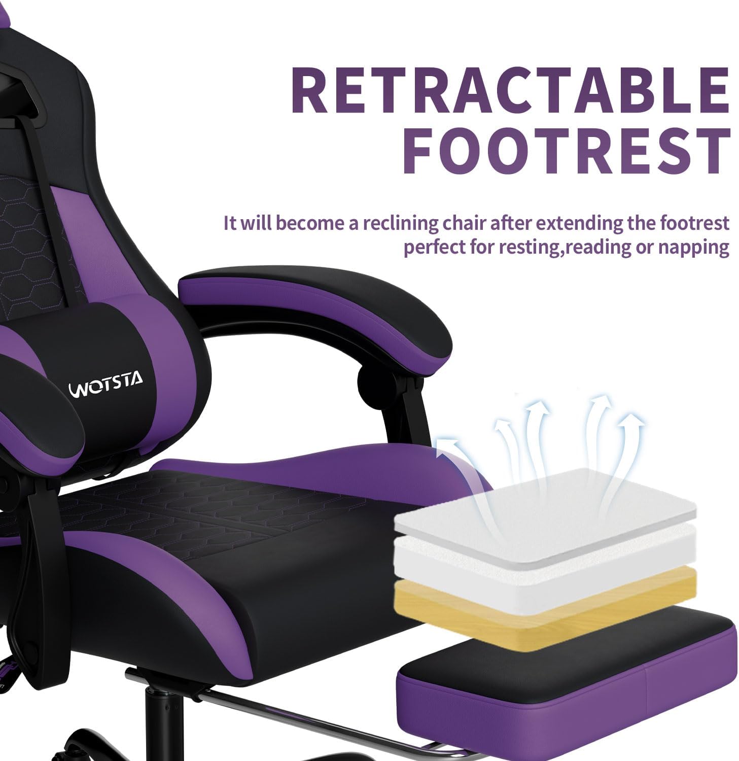 Gaming Chair with Massage,Ergonomic PC Gaming Chair with Footrest Comfortable Headrest and Lumbar Support,High Back Game Chair PVC Leather,300LBS (BlackPurple)
