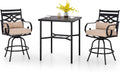 PHI VILLA 3 Piece Patio Bar Set,Outdoor Bar Table and Chairs Set, Strong and Heavy Duty Outdoor Bar Set with Cushion and Pillow，2PC Swivel Bar Stools with Square Bar Height Table