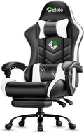Czlolo Gaming Chair, Ergonomic Office Computer Chair with Footrest and Lumbar Support Massager Racing Style High Back Video Gamer Chair, Wide＆Thick Cushion, 90°-135° Recline, Adjustable Height, White