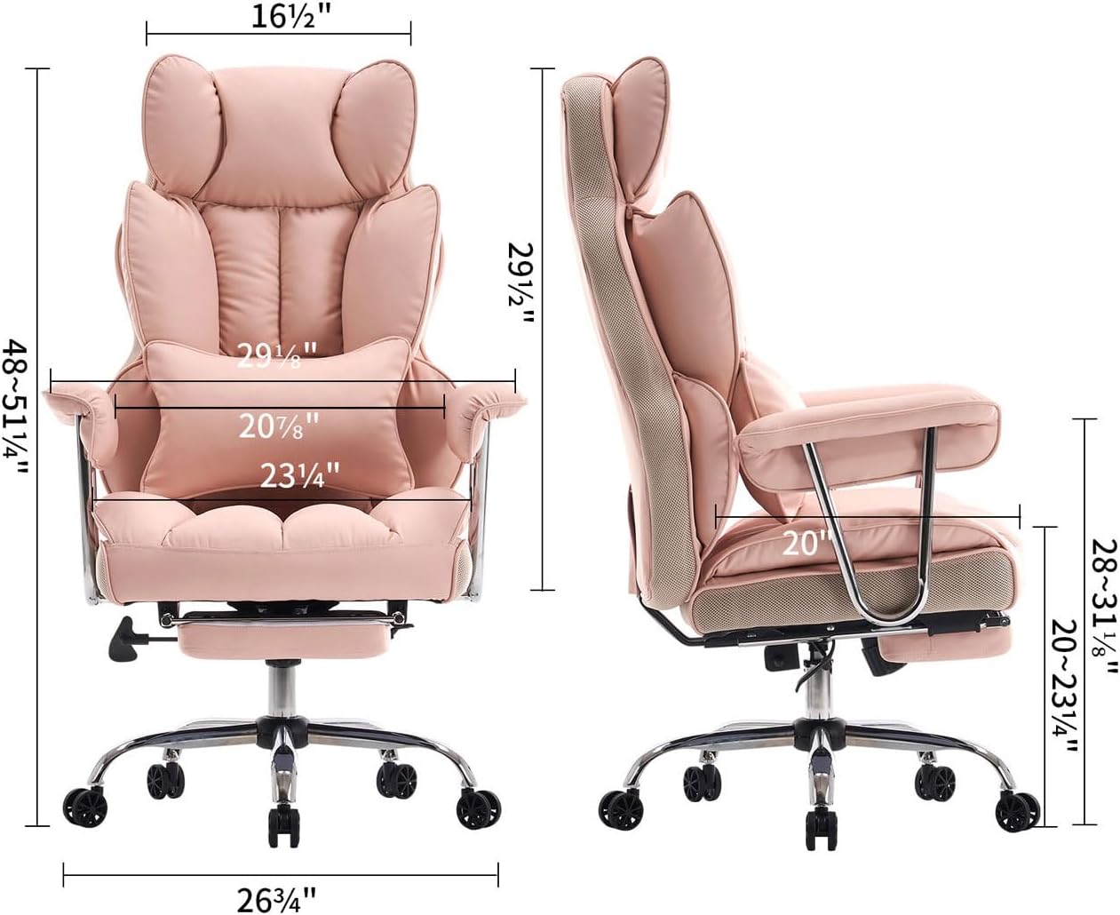 Efomao Big and Tall Office Chair 400LBS - Pink Heavy Duty Executive Office Chair with Footrest, Ergonomic Home Office Desk Chair, Wide Computer Chair for Heavy People