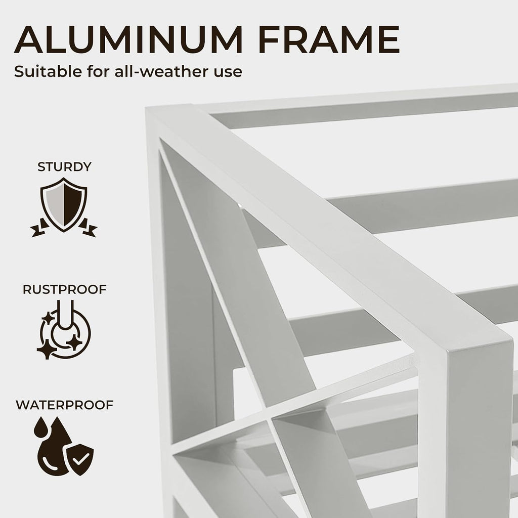 5-Piece Aluminum Patio Furniture Set, Oversized Outdoor Conversation Sofa Set with Coffee Table, White All-Weather Deep Seating, Rust-Proof Frame for Backyard, Deck, Porch, or Balcony