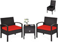 HAPPYGRILL 3 Piece Patio Conversation Set Rattan Wicker Sofa Set with Removable Cushions and Coffee Table, Outdoor Furniture Bistro Chairs Set with Storage Table for Garden Poolside Balcony