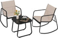 DWVO Brown 3-Piece Patio Bistro Set, Outdoor Textilene Furniture with 2 Rocking Chairs and Coffee Table for Backyard Lawn Garden Balcony Poolside