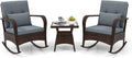 ORALNER 3 Pieces Patio Furniture Set, Outdoor Wicker Rocking Chairs with Cushions, Pillows, Glass Coffee Table, Rattan Bistro Rocker Set for Balcony Front Porch Poolside Garden Deck Yard (Grey)