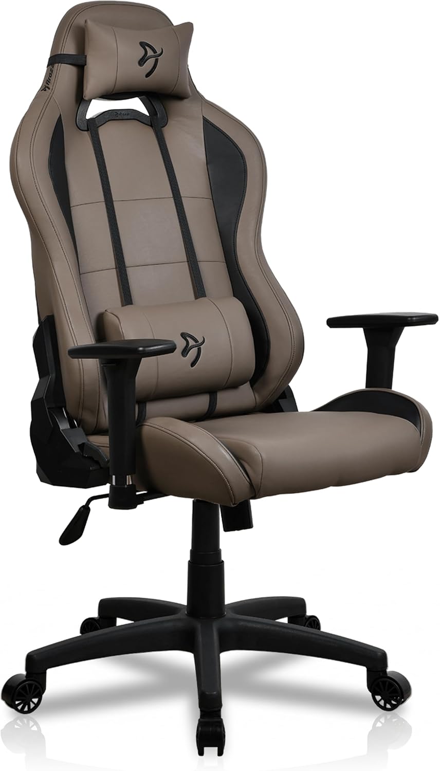 Arozzi Torretta Gaming Chair - Soft PU Ergonomic Gaming Chair for Adults Adjustable Backrest with Neck & Lumbar Pillows - Swedish Design Home Office Setup Professional Computer Chairs, Brown