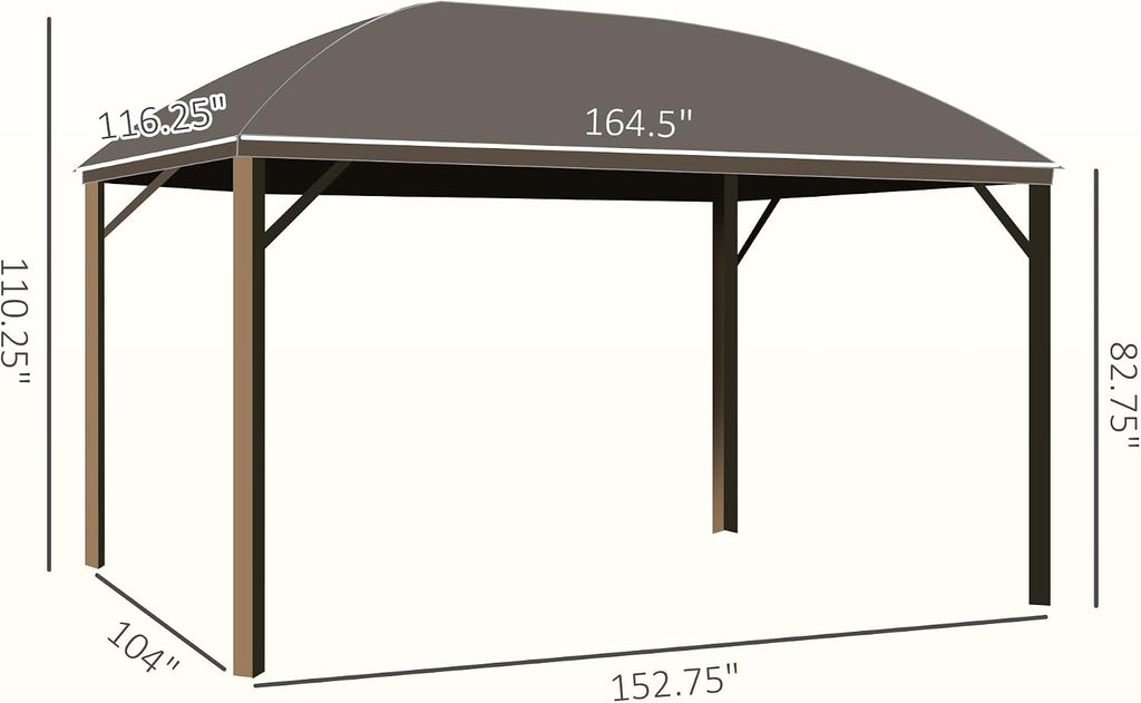 Outsunny 10' x 14' Hardtop Gazebo Canopy with Galvanized Steel Roof, Aluminum Outdoor Pavilion Gazebo with Top Hook, Netting, and Curtains for Patio, Garden, Backyard, Deck, Brown