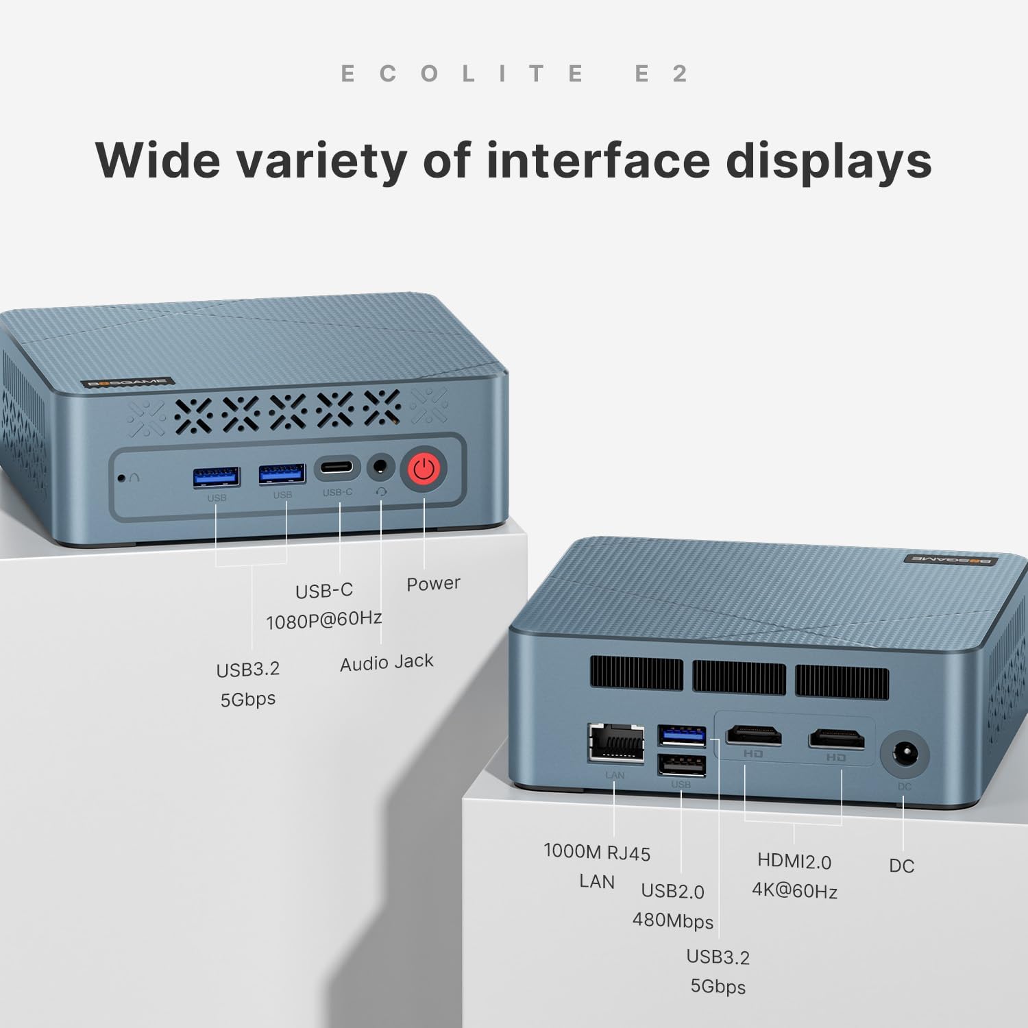 BOSGAME E2 Mini PC with AMD Ryzen 5 3550H, 16GB RAM 512GB NVMe SSD, Triple Displays via USB-C & Dual HDMI, Gigabit Ethernet, Compact Desktop Computer for Business, Office & School