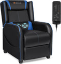 Goplus Massage Gaming Recliner Chair, Racing Style PU Leather Single Recliner Sofa with Footrest, Adjustable Modern Living Room Recliners, Ergonomic Home Theater Recliner Seat (Blue)