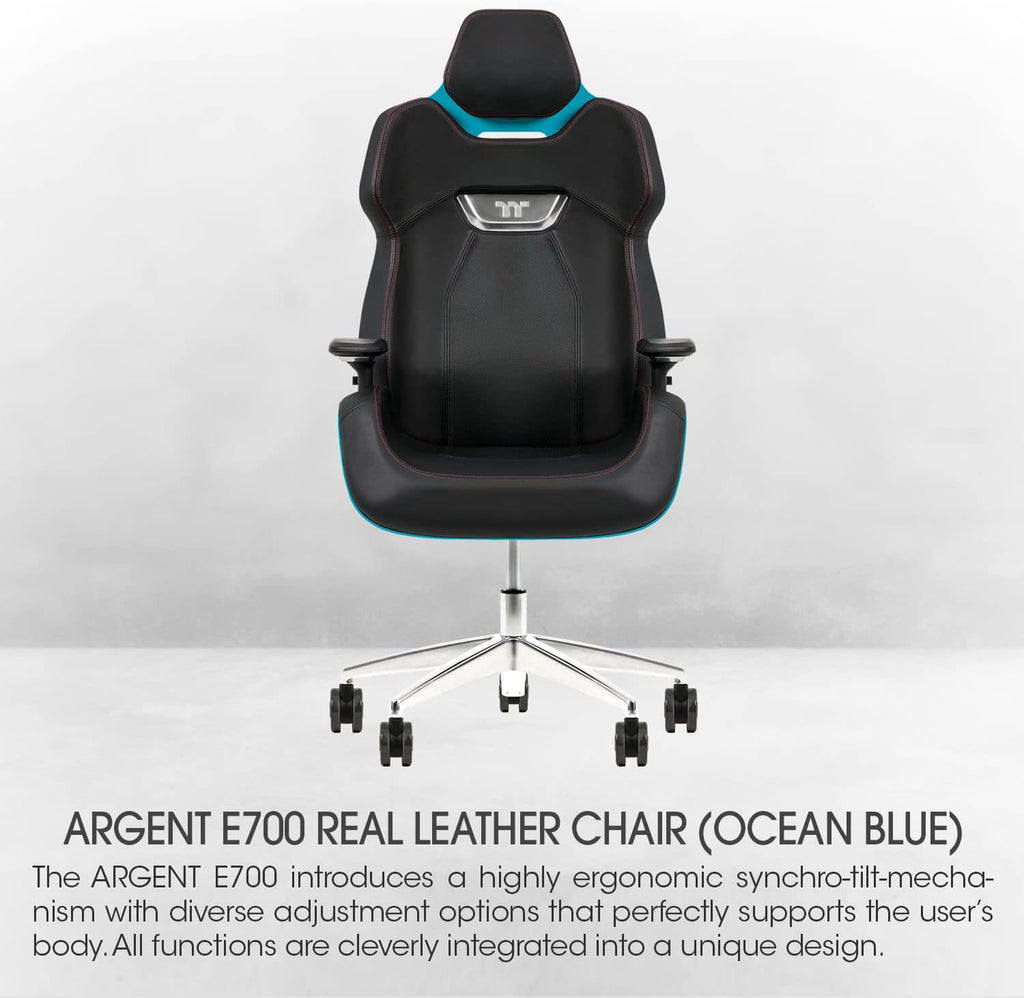 Thermaltake Argent E700 Real Leather Gaming Chair (Ocean Blue) Design by Studio F∙A∙Porsche, GGC-ARG-BLLFDL-01