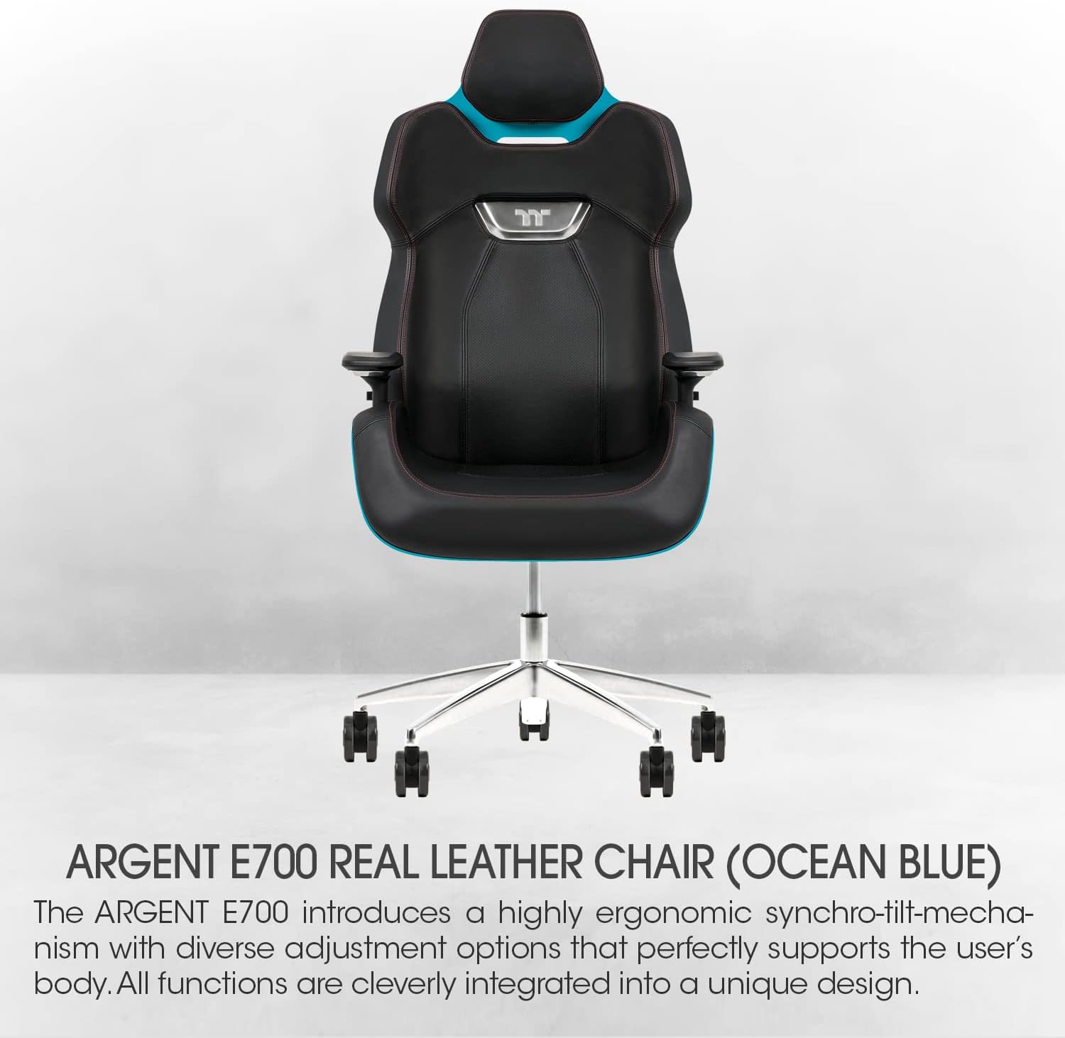 Thermaltake Argent E700 Real Leather Gaming Chair (Ocean Blue) Design by Studio F∙A∙Porsche, GGC-ARG-BLLFDL-01