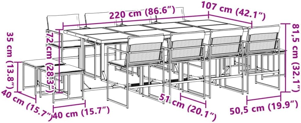 vidaXL Patio Dining Set 13 Piece Black Textilene Cushioned Garden Furniture - Durable UV Resistant Tempered Glass Table & Folding Chairs with Removable Covers