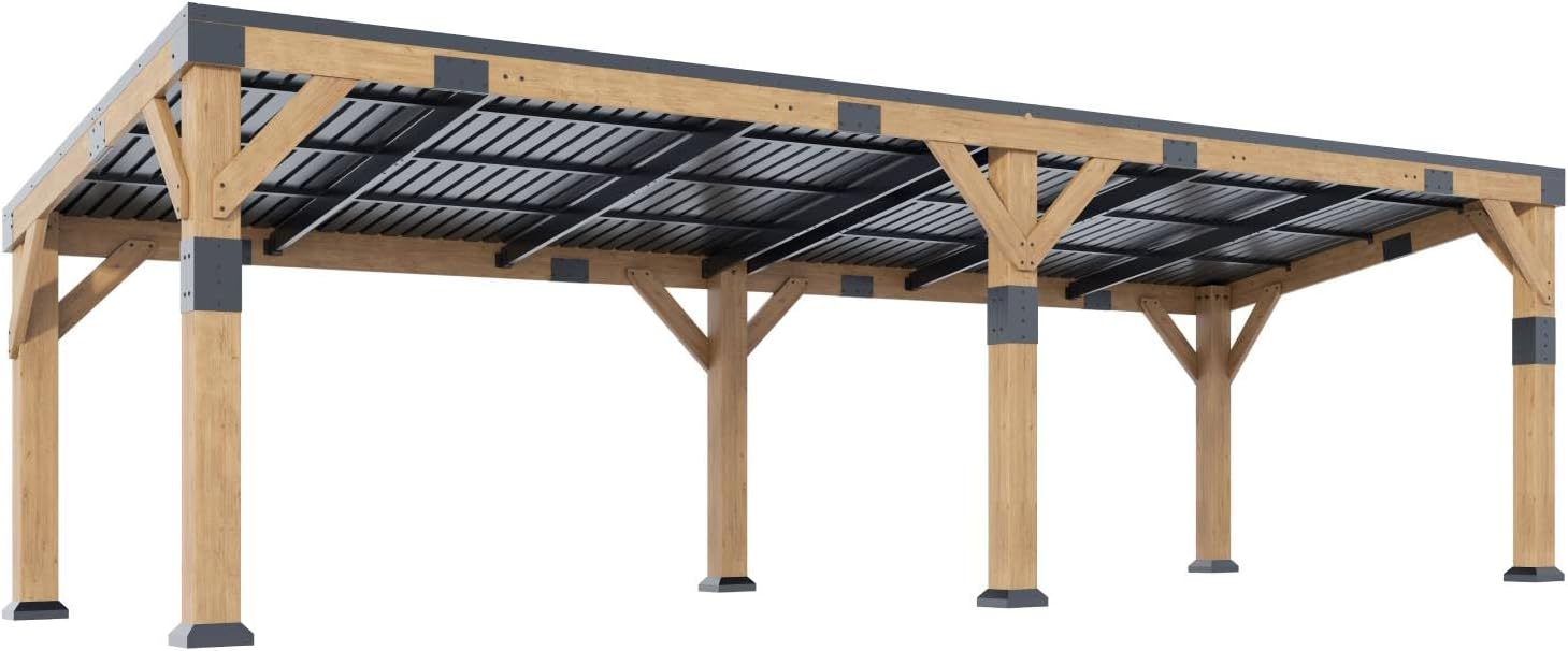 10x22 ft Cedar Wood Gazebo with Hardtop Slope Roof, Large Outdoor Grill Canopy with Galvanized Steel Roof, Heavy Duty Pavilion for Garden, Patio, Backyard