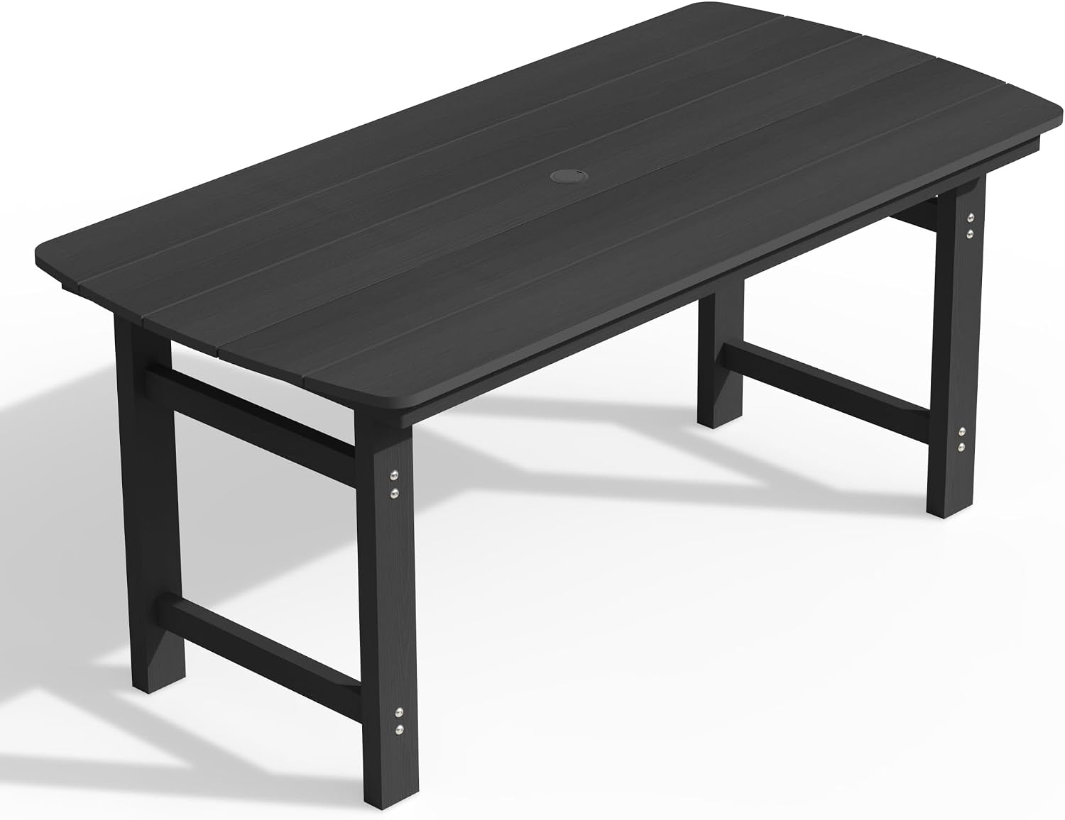 Ciokea HDPE Outdoor Dining Table with Umbrella Hole,66' Rectangle Patio Table for 6,All-Weather Outdoor Patio Furniture Set for Garden Backyard,Black