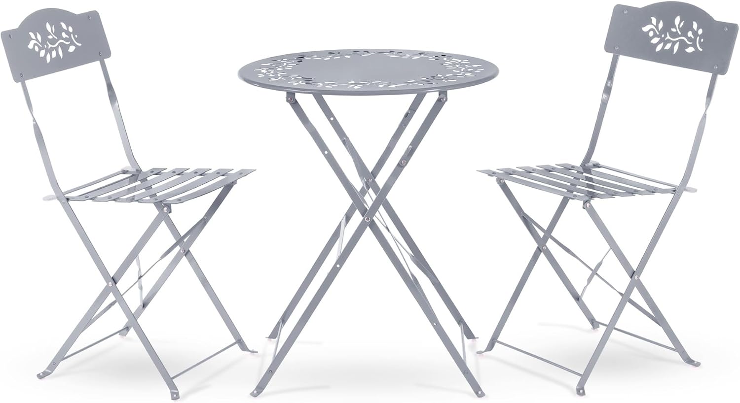Alpine Corporation Indoor/Outdoor 3-Piece Bistro Set Folding Table and Chairs Patio Seating, Gray