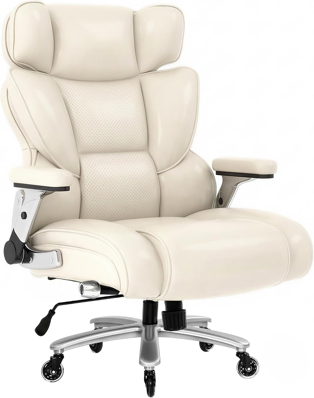 FLEXISPOT 600lbs Big and Tall Office Chair for Heavy People, Heavy Duty Computer Desk Chair with Dynamic Lumbar Support 2D Armrest Blade Wheels, Chairs for Home Office Gaming Working, Leather, Beige