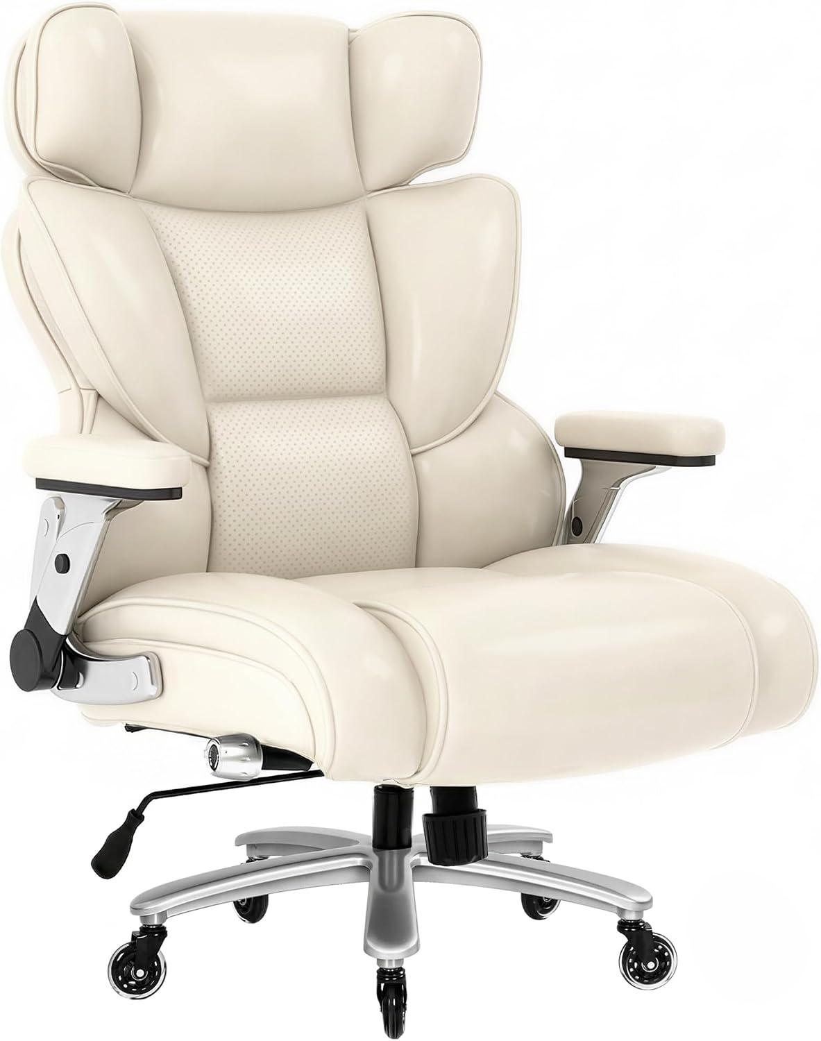 FLEXISPOT 600lbs Big and Tall Office Chair for Heavy People, Heavy Duty Computer Desk Chair with Dynamic Lumbar Support 2D Armrest Blade Wheels, Chairs for Home Office Gaming Working, Leather, Beige