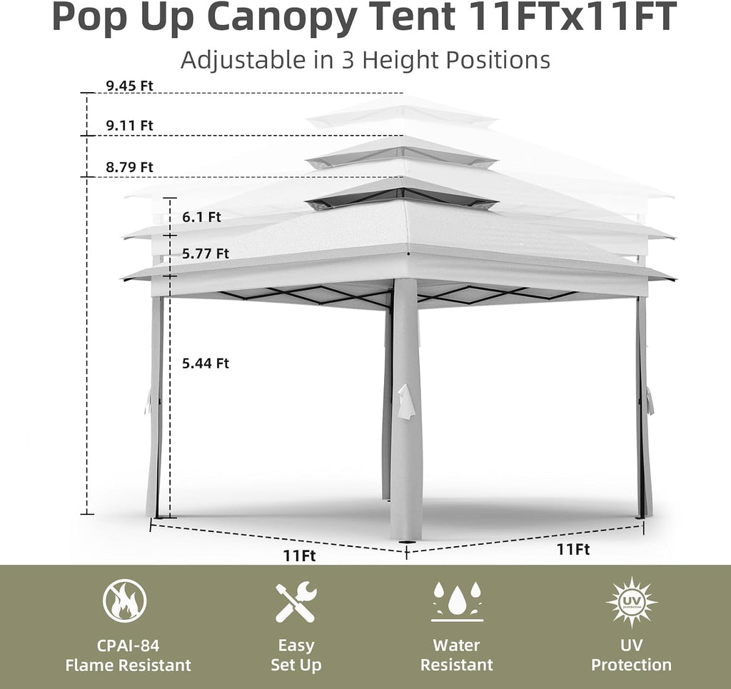 11x11 FT Outdoor Gazebo, Heavy Duty Pavilion With Sturdy Metal Frame & Double Roofs, Patio Shelter With Mosquito Netting, Ideal for Backyard, Garden, Lawn, Deck, Light Grey