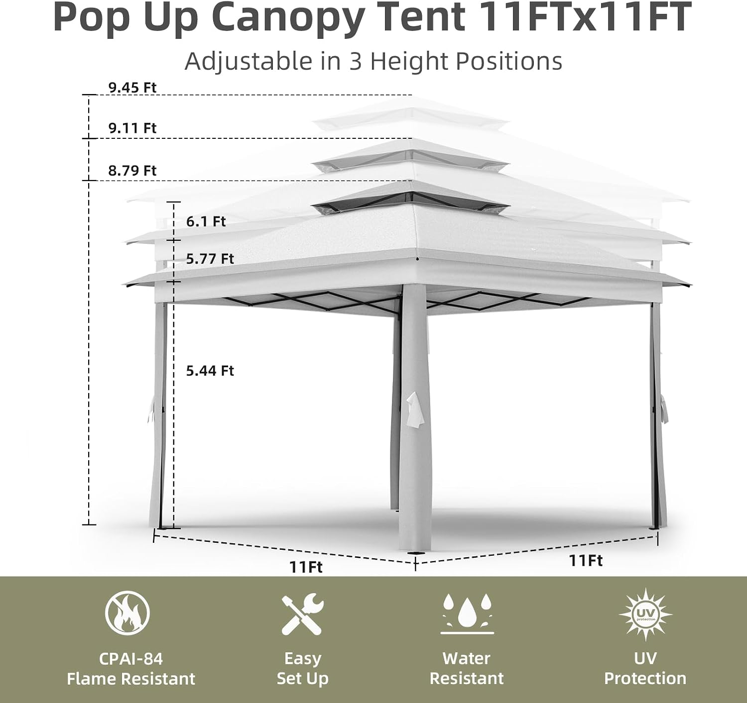 11x11 FT Outdoor Gazebo, Heavy Duty Pavilion With Sturdy Metal Frame & Double Roofs, Patio Shelter With Mosquito Netting, Ideal for Backyard, Garden, Lawn, Deck, Light Grey