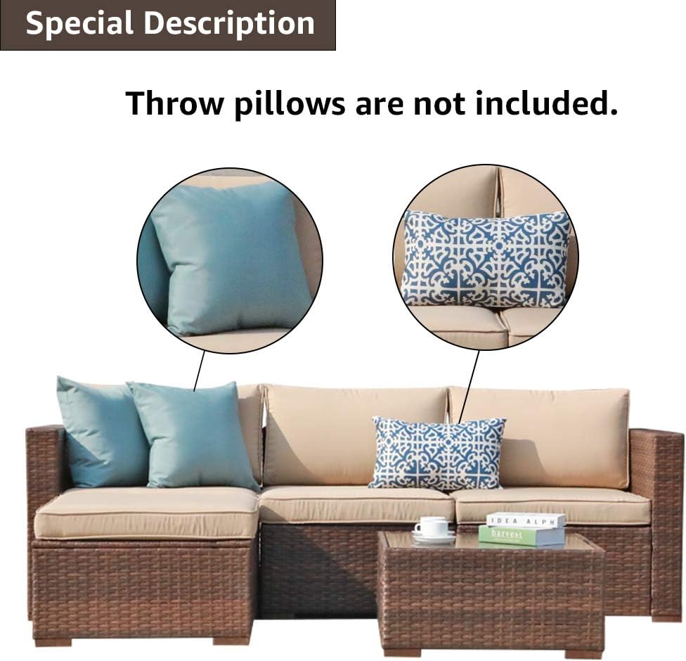 Patiorama 5 Piece Outdoor Patio Furniture Set, Outdoor Sectional Conversation Set, All-Weather Brown PE Wicker w/Beige Cushions, Outdoor Backyard Porch Garden Poolside Balcony Furniture Set
