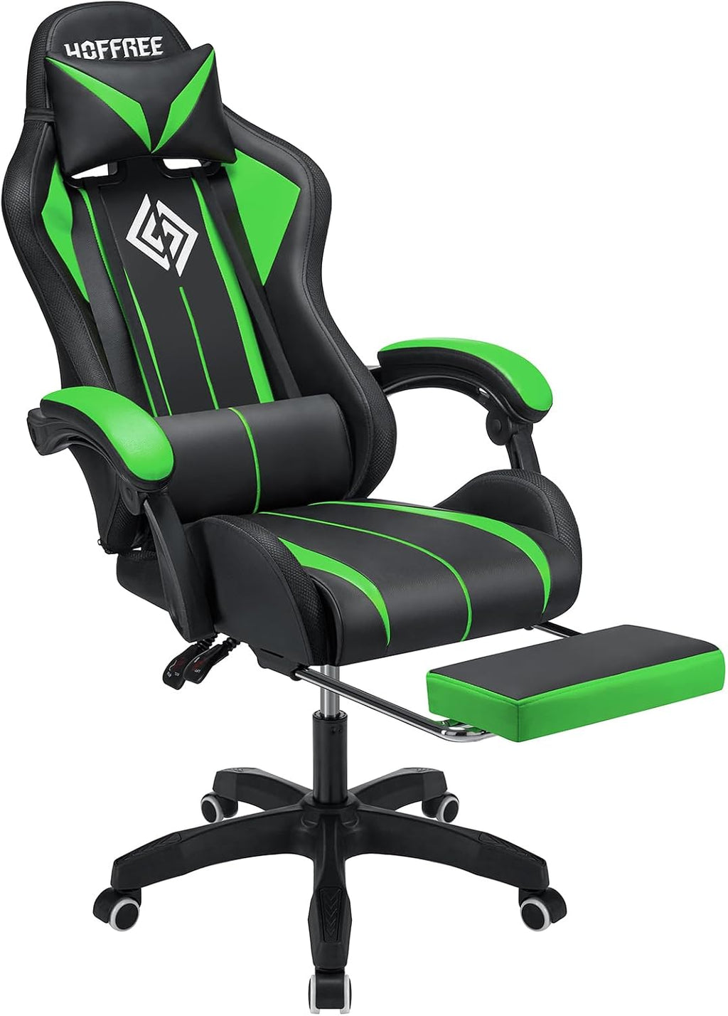 HOFFREE RGB Gaming Chair with Speakers Massage Computer Gaming Chair with LED Lights and Footrest High Back Video Game Chair for Adults Green and Black