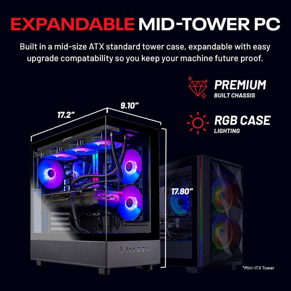 Skytech Gaming Azure 3 Gaming PC, Intel i7 14700F 2.1GHz, NVIDIA RTX 5060, 1TB NVMe SSD, 32GB DDR5 RAM 6000, 850W Gold ATX 3 PSU, 360 ARGB AIO, Wi-Fi, Win 11, Desktop