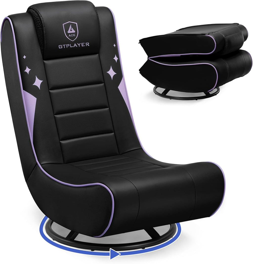 GTPLAYER Floor Gaming Chair Foldable Swivel Floor Chairs for Kids Boys Comfy Video Game Seat with 360° Multipurpose for Gamers, Bedroom or Game Room (Purple)