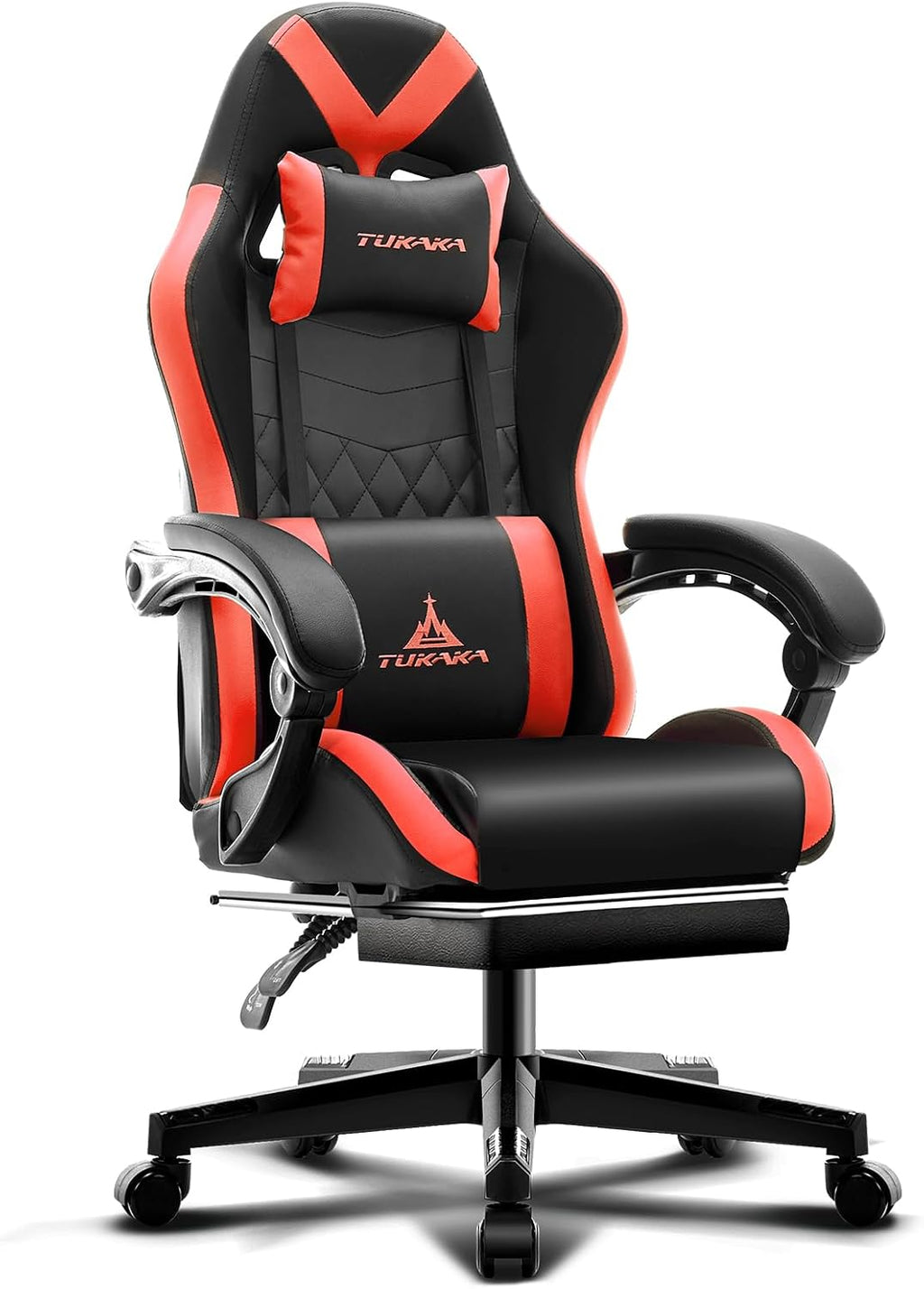 Gaming Chair,Ergonomic Massage Computer Office Desk Chair with Footrest,Pocket Spring Cushion,Reclining Leather Adjustable Gamer Chair with Headrest and Lumbar Support,Red