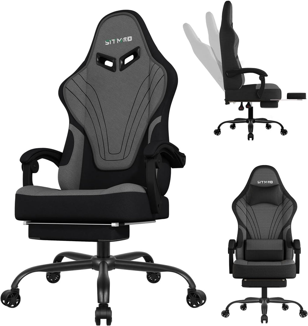 SITMOD Gaming Chair - 150° Reclining Ergonomic Gaming Chairs for Adults with Footrest & Premium Fabric, Big and Tall Computer Chair for Home Game Room, Gamer Chair & Silla Gamer Supports 400 lbs, Gray