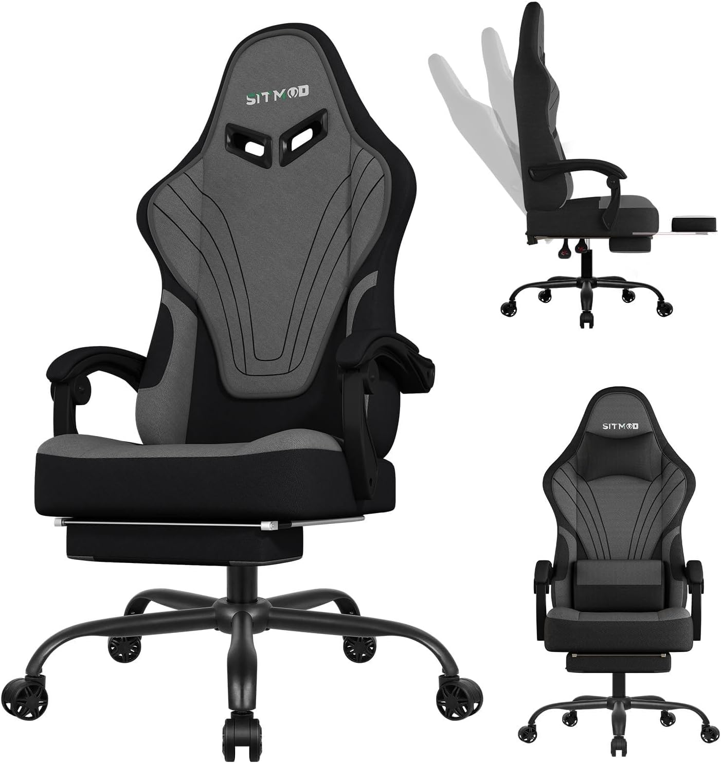 SITMOD Gaming Chair - 150° Reclining Ergonomic Gaming Chairs for Adults with Footrest & Premium Fabric, Big and Tall Computer Chair for Home Game Room, Gamer Chair & Silla Gamer Supports 400 lbs, Gray