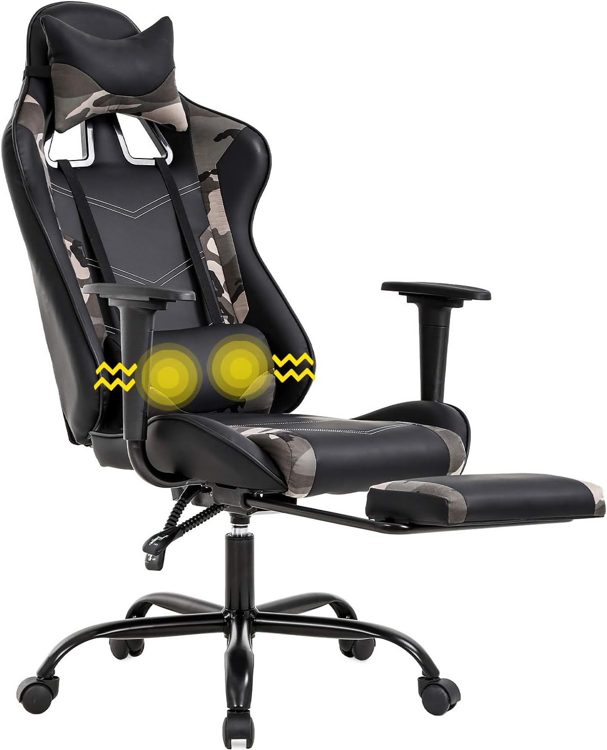 Gaming Chair Racing Office Chair Ergonomic Desk Chair Massage PU Leather Recliner PC Computer Chair with Lumbar Support Headrest Armrest Footrest Rolling Swivel Task Chair for Women Adults, Camo