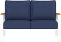 Outdoor Couch Aluminum Patio Furniture Set, All-Weather Metal Loveseat Sofa with Solid Teak Armrest and Thick Cushions, Blue