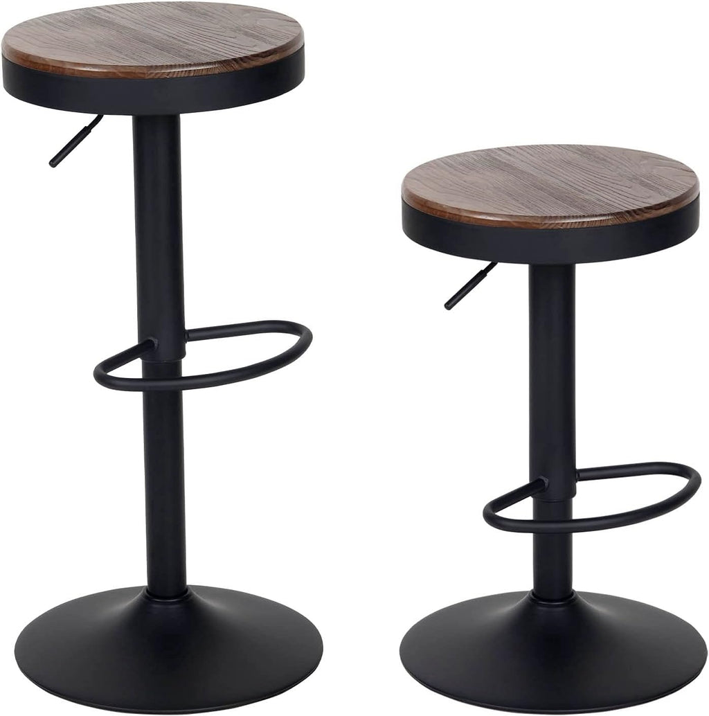 YOUNIKE Bar stools Wooden Barstools Vintage Rustic Counter Height bar Stool,Height Adjustable bar Chairs Swivel with Footrest,Cafe Kitchen Garden(Set of 2,Walnut)