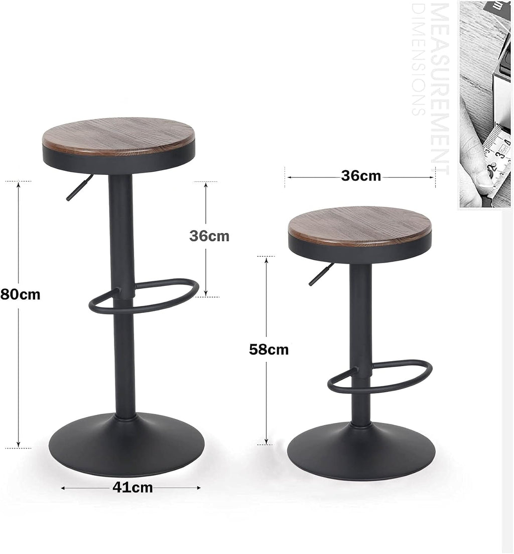 YOUNIKE Bar stools Wooden Barstools Vintage Rustic Counter Height bar Stool,Height Adjustable bar Chairs Swivel with Footrest,Cafe Kitchen Garden(Set of 2,Walnut)