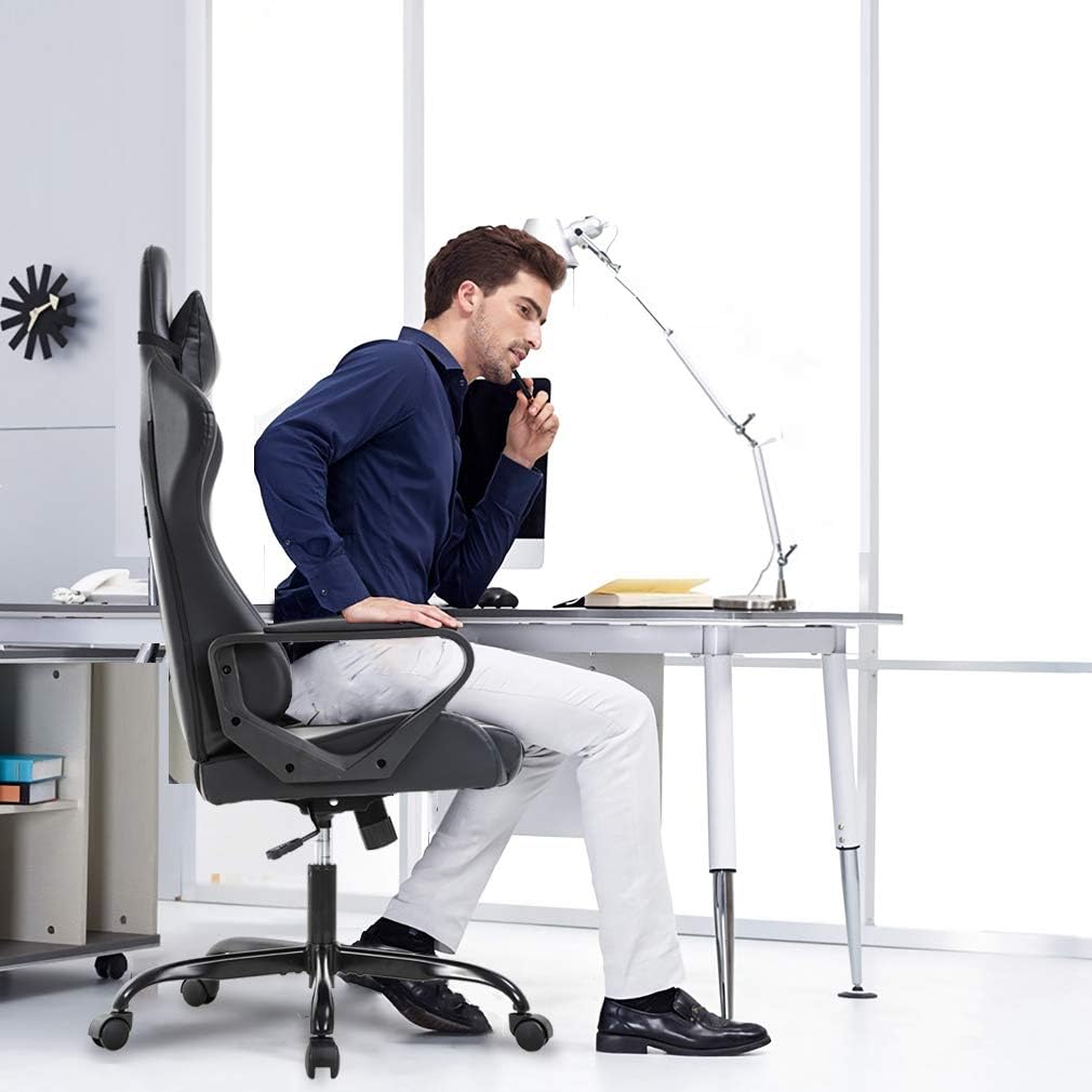 BestOffice Gaming Chair Office Chair Desk Chair Swivel Rolling High Back PU Leather Executive PC Adjustable Massage Racing Computer Chair with Lumbar Support Headrest Armrest Task Chair(Black)