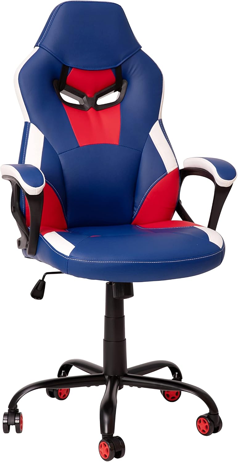 Flash Furniture Stone Ergonomic PC Office Computer Chair - Adjustable Red & Blue Designer Gaming Chair - 360° Swivel - Red Dual Wheel Casters