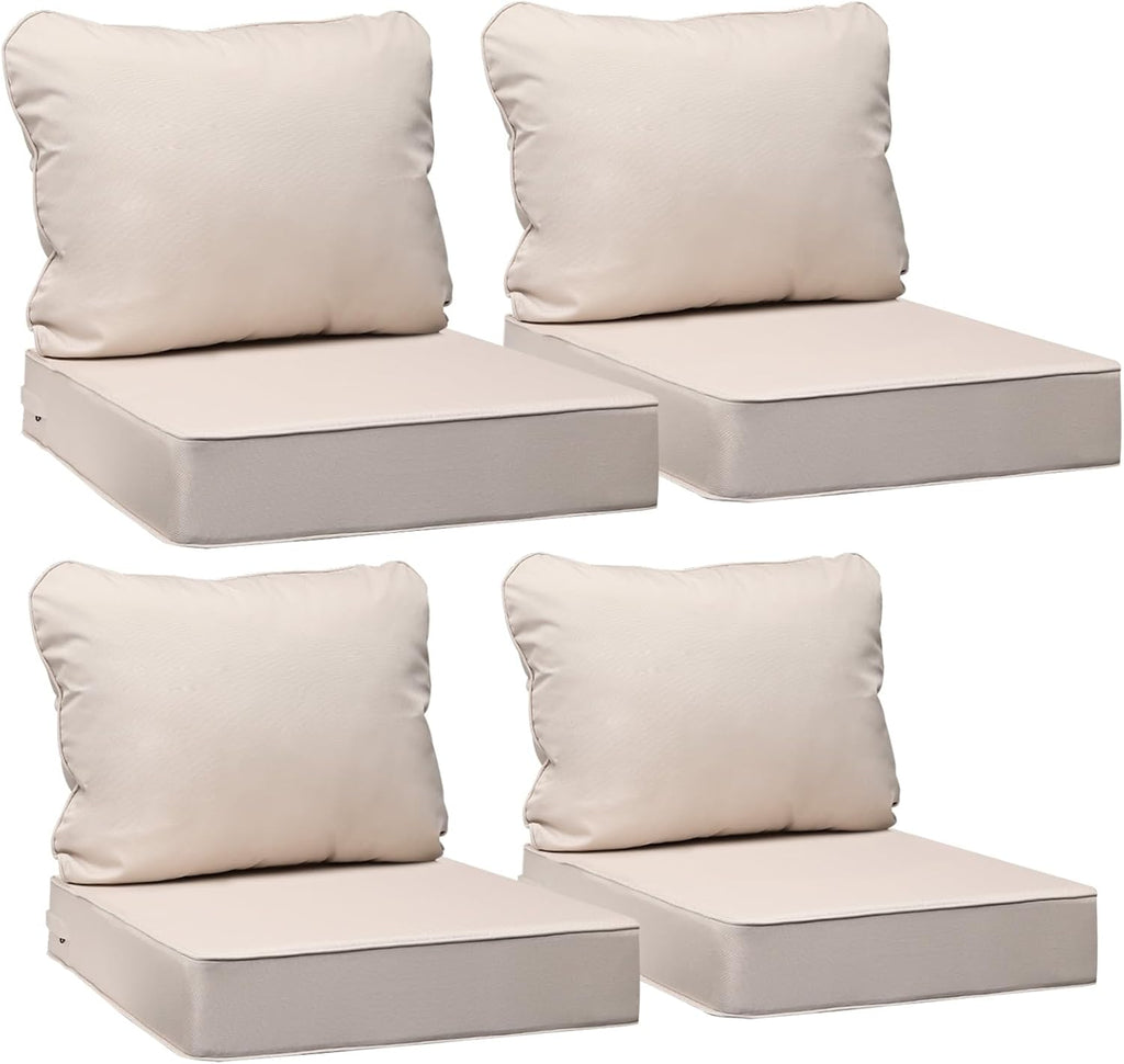 AAAAAcessories Outdoor Deep Seat Cushions, Waterproof, Fade-Resistant Patio Furniture Replacement Cushions, 24' x 24' x 5', Set of 4, Khaki Beige
