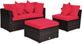 Tangkula 4 Pieces Patio Furniture Set, All Weather Outdoor Sectional Rattan Sofa Set w/Removable Cushions & Pillows, Wicker Conversation Set with Heavy-Duty Steel Frame for Backyard Garden Poolside