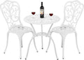 Bistro Set 3 Piece Outdoor Cast Aluminum Patio Bistro Set with Umbrella Hole, All Weather Bistro Table and Chairs Set, Small Patio Furniture Set for Garden, Porch,White