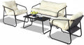 VINGLI 4 Piece Patio Conversation Set, Outdoor Furniture Set with Glass Coffee Table & Comfortable Cushion, All-Weather Cushioned Seating for Garden, Backyard, Porch, White