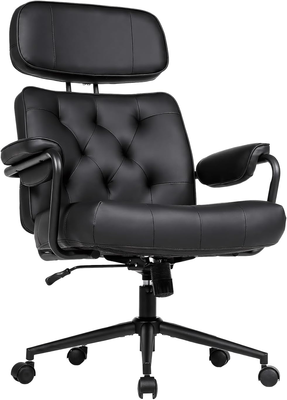 Big and Tall Office Chair 500lbs, Desk Chair Comfy, Oversized Computer Chair Extra Wide, Mid-Century Modern Chairs, PU Leather Heavy Duty, High Back Swivel Rocking Chairs with Wheels for Home, Black