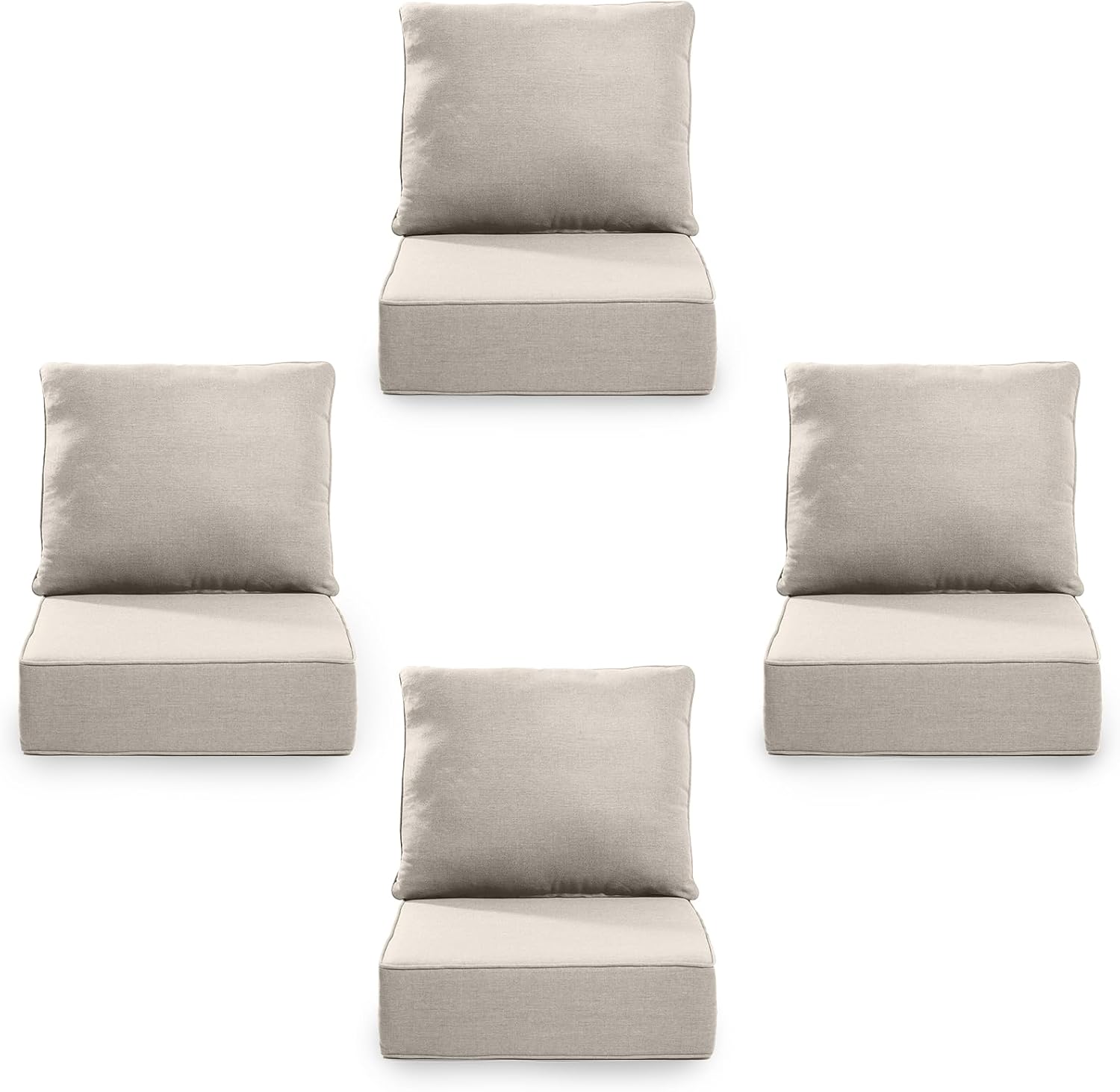 6' Thick Outdoor Cushion, 24*24*6' Patio Furniture Cushions with Waterproof Patio Furniture Cushions with Removable Cover, 28D High Density Patio Cushion for Outdoor Furniture,Beige-4pcs