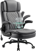 450 LBS Big and Tall Executive Office Chair with Flip up Arm, Heavy Duty Leather Computer Desk Chair,Comfortable High Back Swivel Home Office Chair with Rolling for Adults (Gray)