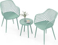 Giantex 3 Piece Patio Furniture Set, Outdoor Bistro Table and Chairs Set of 2, PP Seat & Metal Legs, Small Conversation Set for Balcony Front Porch Deck Backyard Lawn (Mint Green)