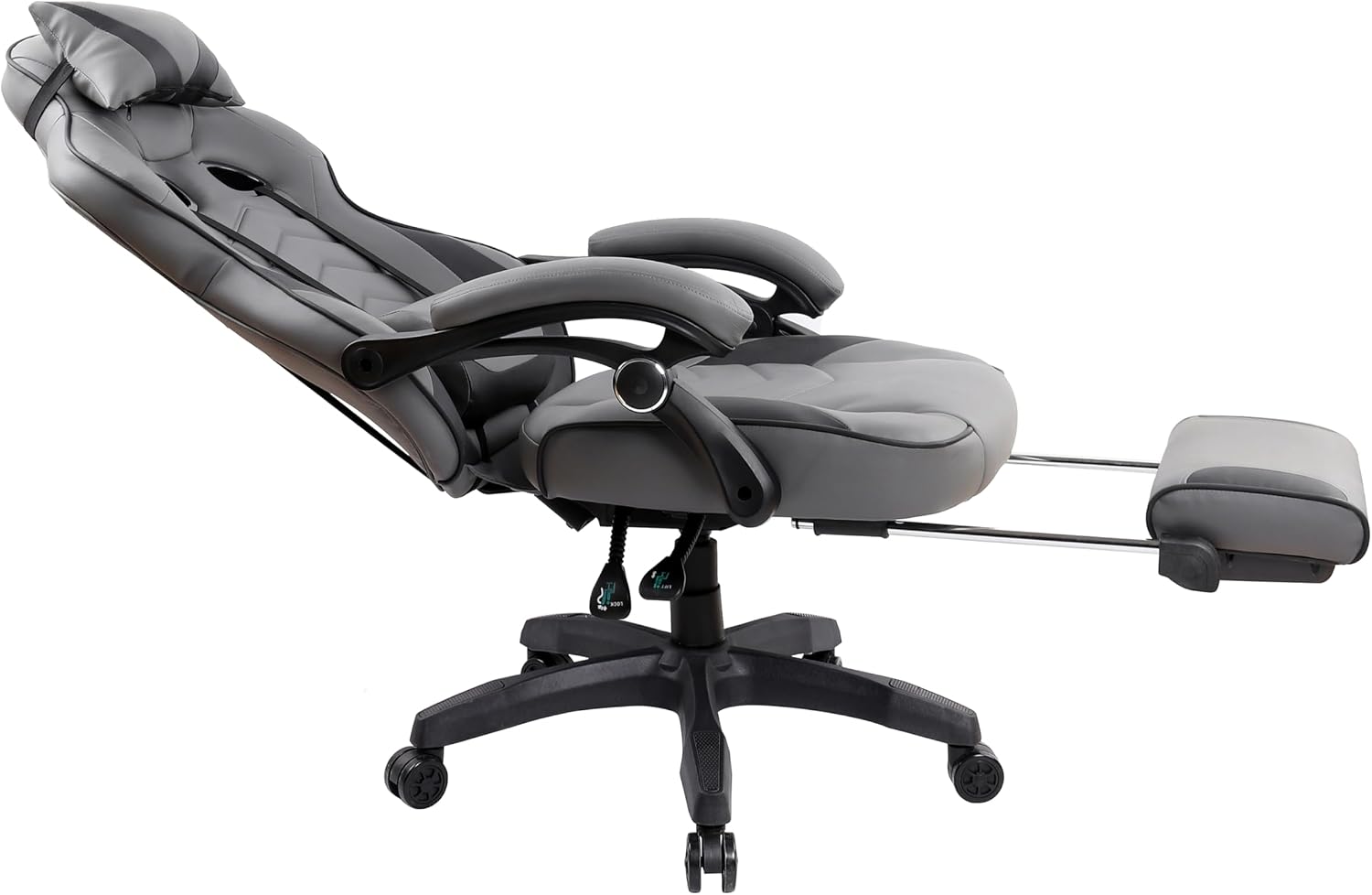 Executive Office or Gaming Chair with Footrest, Padded PU Leather Office Chair with 150-Degree Recline, Lumbar Support & Headrest Pillow, Grey