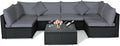 Tangkula 7-Piece Patio Furniture Set, Outdoor Sectional Sofa with Pillows and Cushions, Wicker Conversation Set with Coffee Table and Tea Table for Garden, Lawn (Grey)