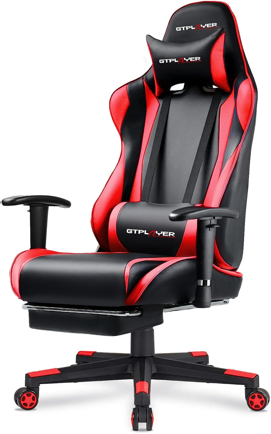 GTPLAYER Gaming Chair with Footrest, Ergonomic Computer Game Desk Chair, Recline Gaming Chair Seat Height Adjustment, Swivel Rocker with Headrest and Lumbar (RED)