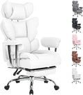 Big and Tall Gaming Computer Chair, Scratch-Resistant PU Leather Executive Office Desk Chair with Footrest, Ergonomic Reclining Computer Chair with Pocket Spring Support for Home Office, Beige