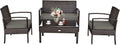 HAPPYGRILL 4-Piece Patio Furniture Set, Garden Pool Lawn Rattan Wicker Conversation Set, Loveseat Sofa Cushioned Seat & Glass Top Coffee Table