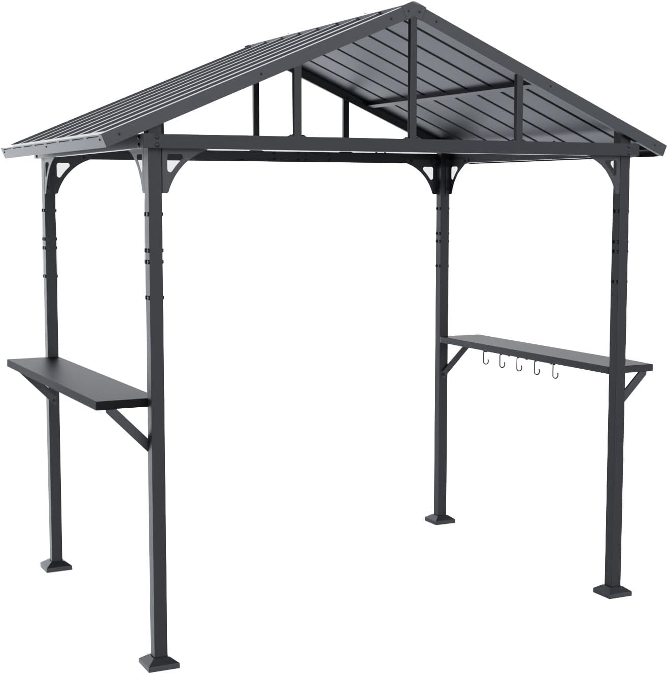 Gotland 8' x 5' Grill Gazebo, Outdoor Metal BBQ Gazebo with Triangular Structure Roof & Drainage Holes, Grill Canopy with 2 Side Shelves, for Deck Lawn Backyard