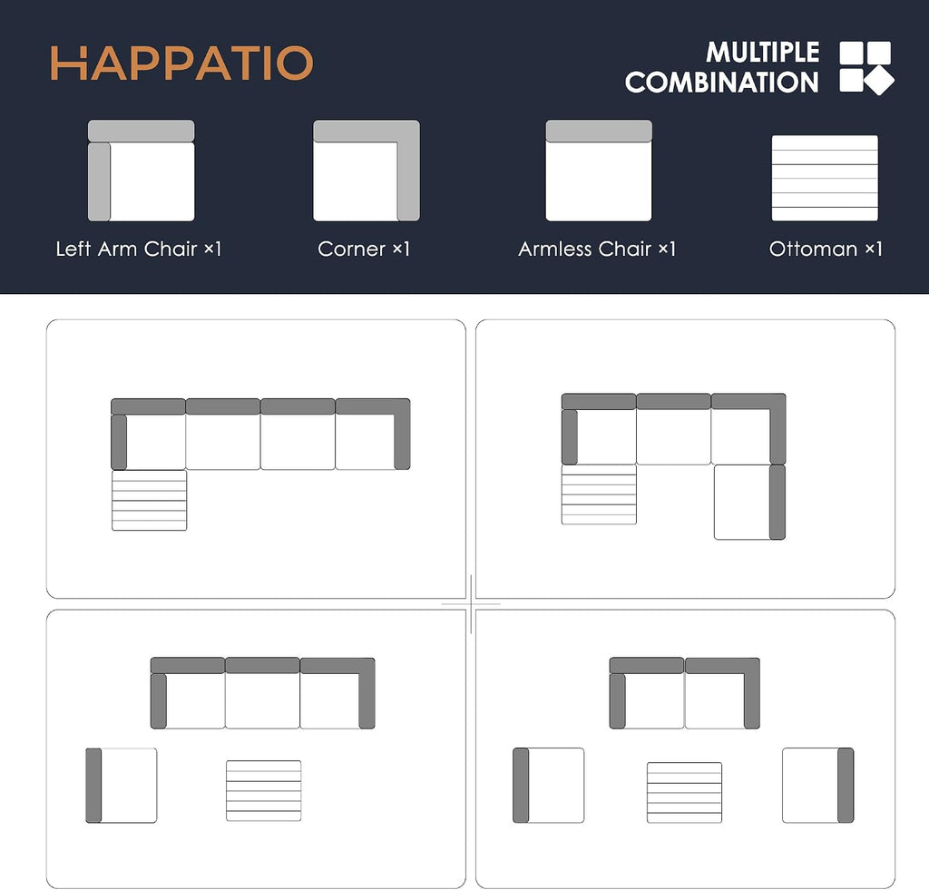 HAPPATIO 5 Piece Patio Conversation Set,All-Weather Patio Furniture Set,Outside Patio Furniture,4 Piece Outdoor sectional,PE Rattan Wicker Outdoor Sectional Sofa.(Brown/Grey)